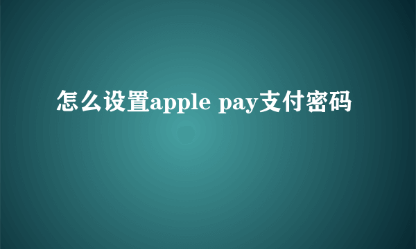 怎么设置apple pay支付密码