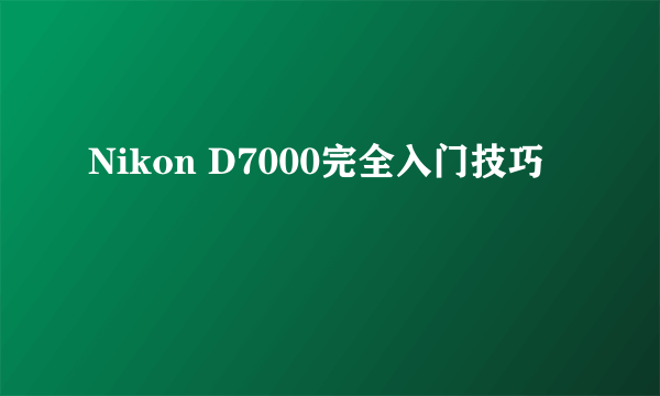 Nikon D7000完全入门技巧