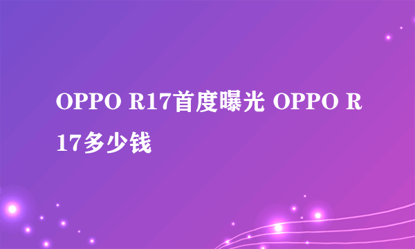 OPPO R17首度曝光 OPPO R17多少钱