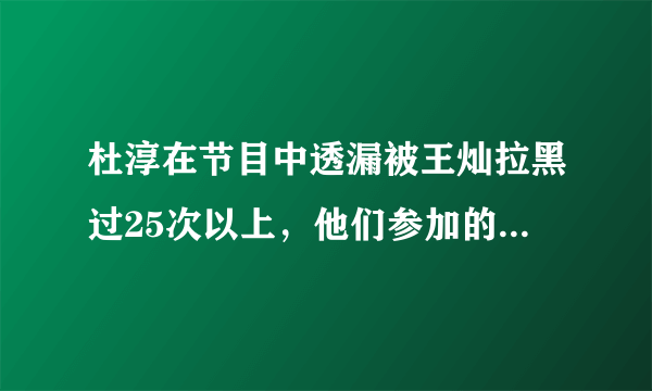 杜淳在节目中透漏被王灿拉黑过25次以上，他们参加的是什么节目？