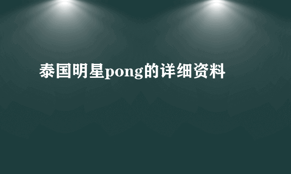 泰国明星pong的详细资料