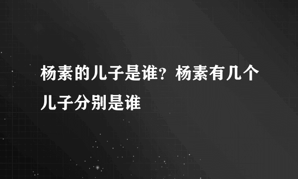 杨素的儿子是谁？杨素有几个儿子分别是谁