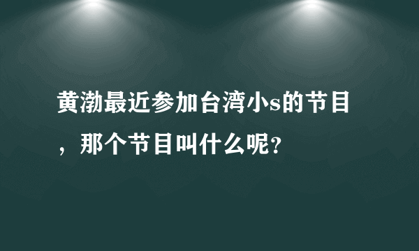 黄渤最近参加台湾小s的节目，那个节目叫什么呢？