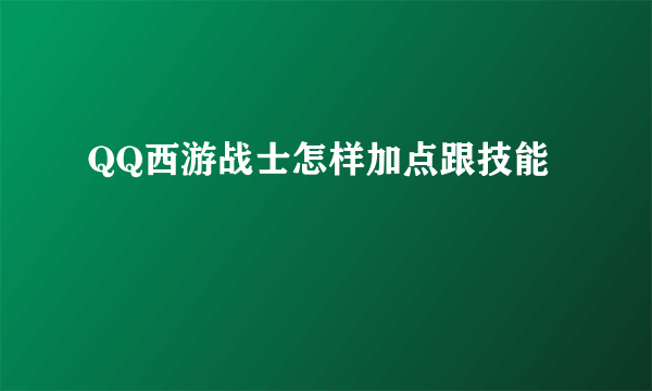 QQ西游战士怎样加点跟技能