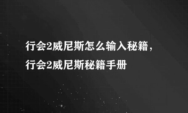 行会2威尼斯怎么输入秘籍，行会2威尼斯秘籍手册