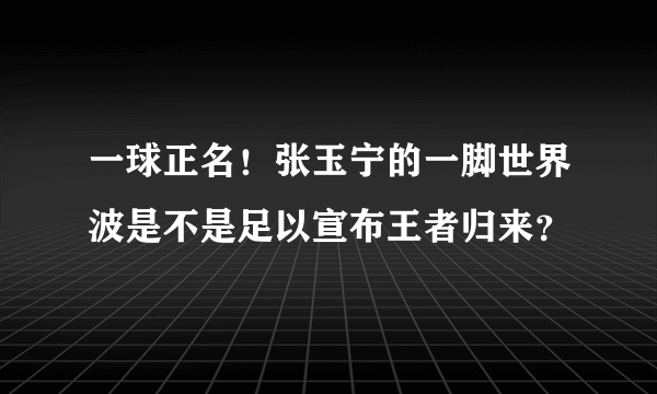 一球正名！张玉宁的一脚世界波是不是足以宣布王者归来？