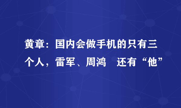 黄章：国内会做手机的只有三个人，雷军、周鸿祎还有“他”