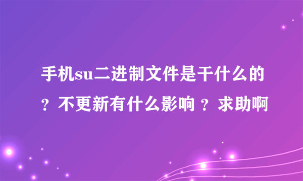 手机su二进制文件是干什么的？不更新有什么影响 ？求助啊