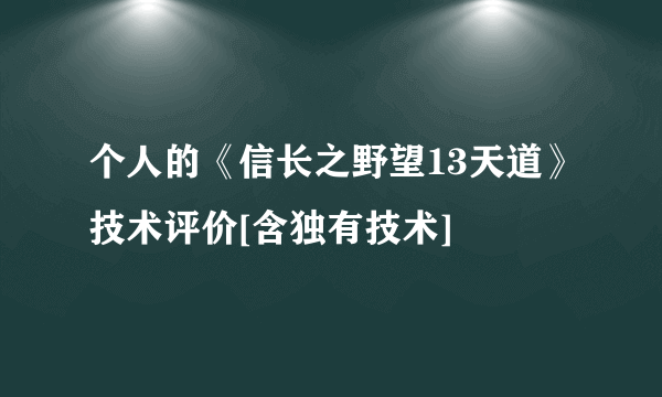 个人的《信长之野望13天道》技术评价[含独有技术]