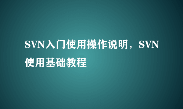 SVN入门使用操作说明，SVN使用基础教程