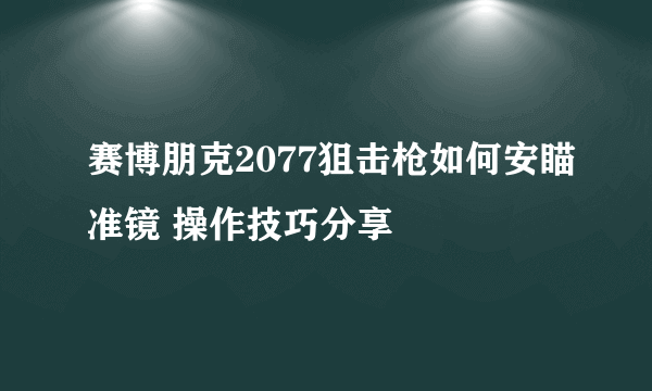 赛博朋克2077狙击枪如何安瞄准镜 操作技巧分享