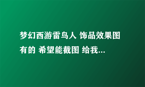 梦幻西游雷鸟人 饰品效果图 有的 希望能截图 给我看看是什么样子 谢谢啦 回答好的我给分