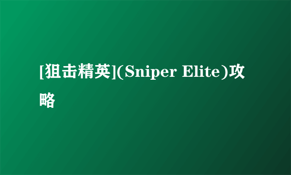 [狙击精英](Sniper Elite)攻略