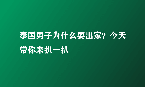 泰国男子为什么要出家？今天带你来扒一扒