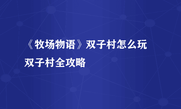 《牧场物语》双子村怎么玩 双子村全攻略