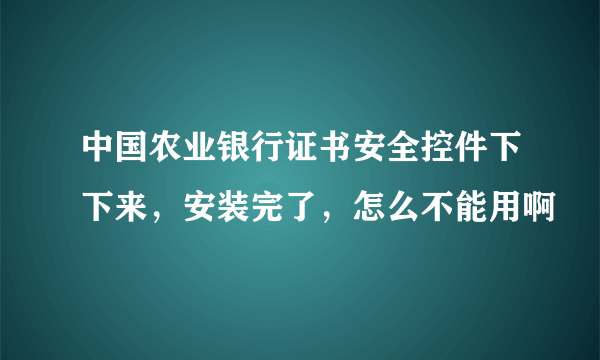 中国农业银行证书安全控件下下来，安装完了，怎么不能用啊