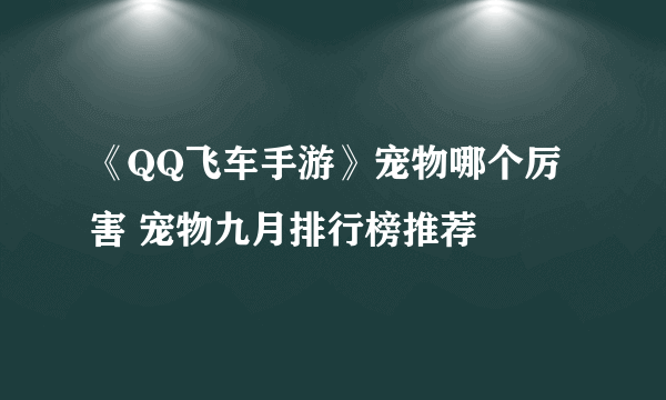 《QQ飞车手游》宠物哪个厉害 宠物九月排行榜推荐