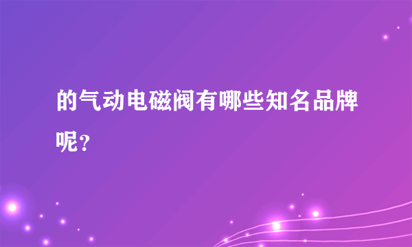 的气动电磁阀有哪些知名品牌呢？