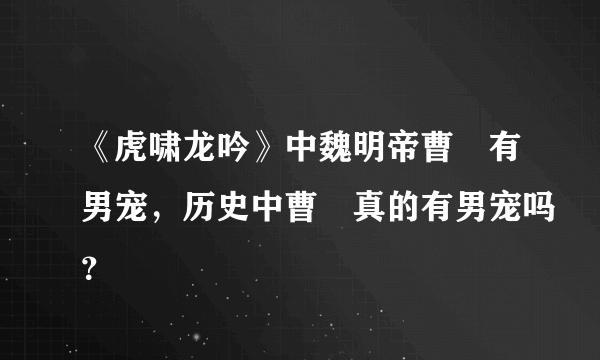 《虎啸龙吟》中魏明帝曹叡有男宠，历史中曹叡真的有男宠吗？