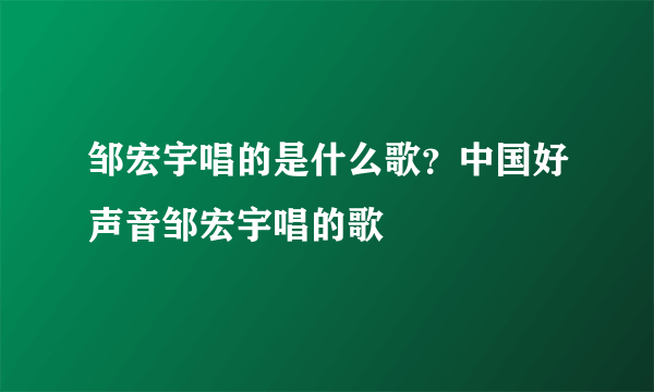 邹宏宇唱的是什么歌？中国好声音邹宏宇唱的歌