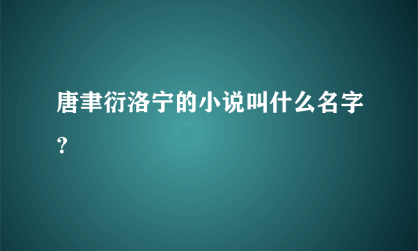 唐聿衍洛宁的小说叫什么名字？