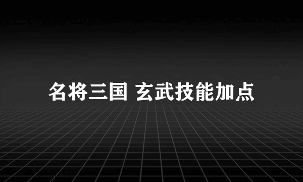 名将三国 玄武技能加点