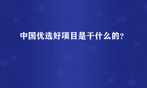 中国优选好项目是干什么的？