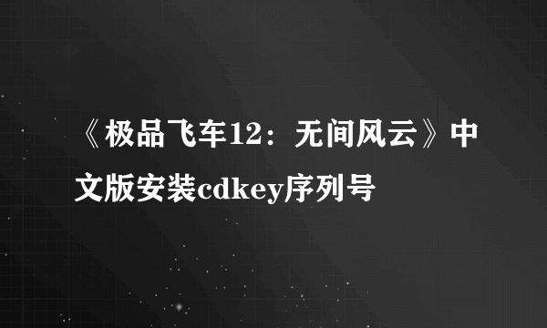 《极品飞车12：无间风云》中文版安装cdkey序列号