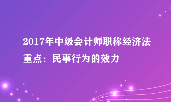 2017年中级会计师职称经济法重点：民事行为的效力