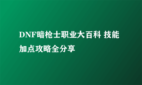 DNF暗枪士职业大百科 技能加点攻略全分享