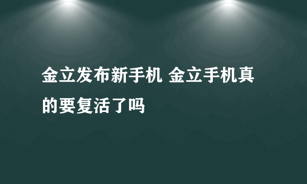 金立发布新手机 金立手机真的要复活了吗