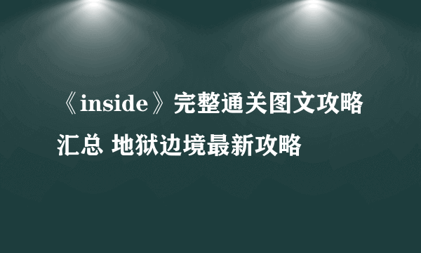 《inside》完整通关图文攻略汇总 地狱边境最新攻略