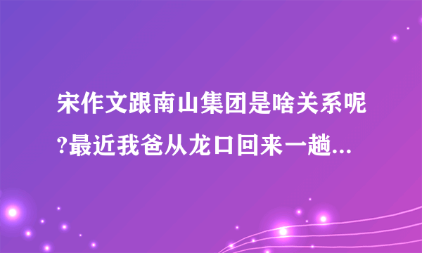 宋作文跟南山集团是啥关系呢?最近我爸从龙口回来一趟，老提起宋作文。