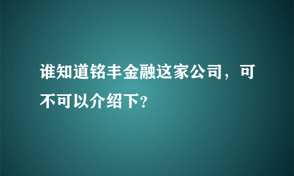 谁知道铭丰金融这家公司，可不可以介绍下？