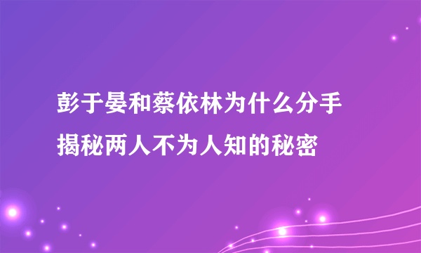 彭于晏和蔡依林为什么分手 揭秘两人不为人知的秘密