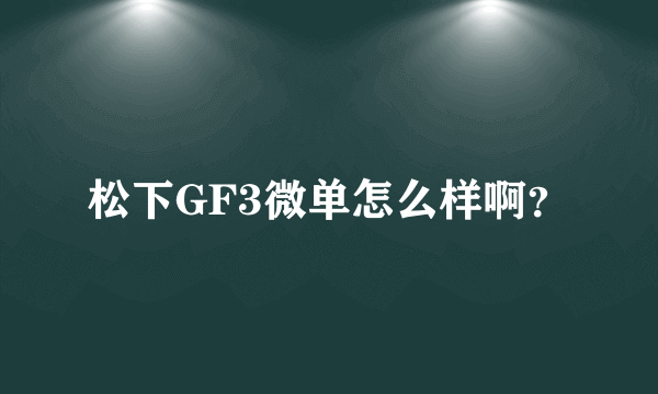 松下GF3微单怎么样啊？