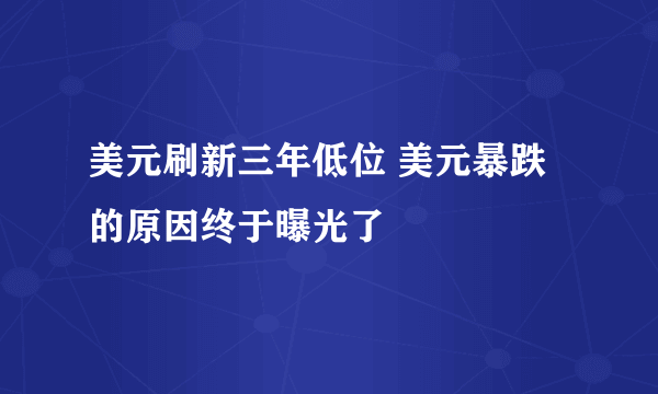 美元刷新三年低位 美元暴跌的原因终于曝光了