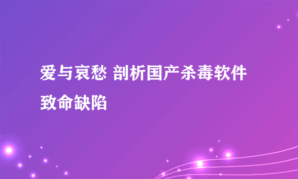 爱与哀愁 剖析国产杀毒软件致命缺陷